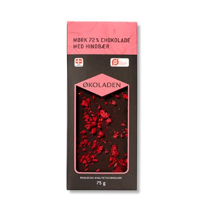 Chokolade mørk hindbær 72% økologisk 75 g
