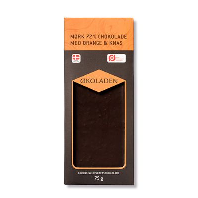 Chokolade mørk orange/knas økologisk 75 g