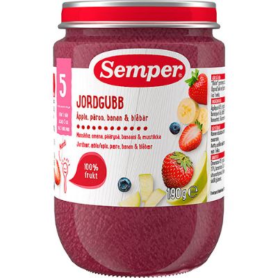 Frugtpure m jordbær,æble,pære,banan & blåbær 5 mdr 190 g