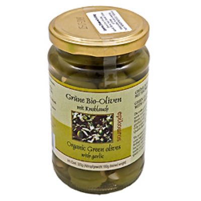 Oliven Grønne m.hvidløg økologisk 320 g