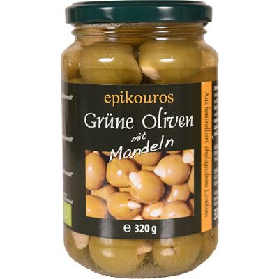 Oliven Grønne m.mandler økologisk 320 g