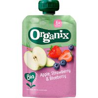 Organix frugtpure m æble,jordbær & blåbær 6 mdr. økologisk 100 g