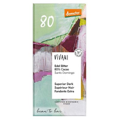 Vivani 80 % mørk chokolade økologisk Demeter 90 g